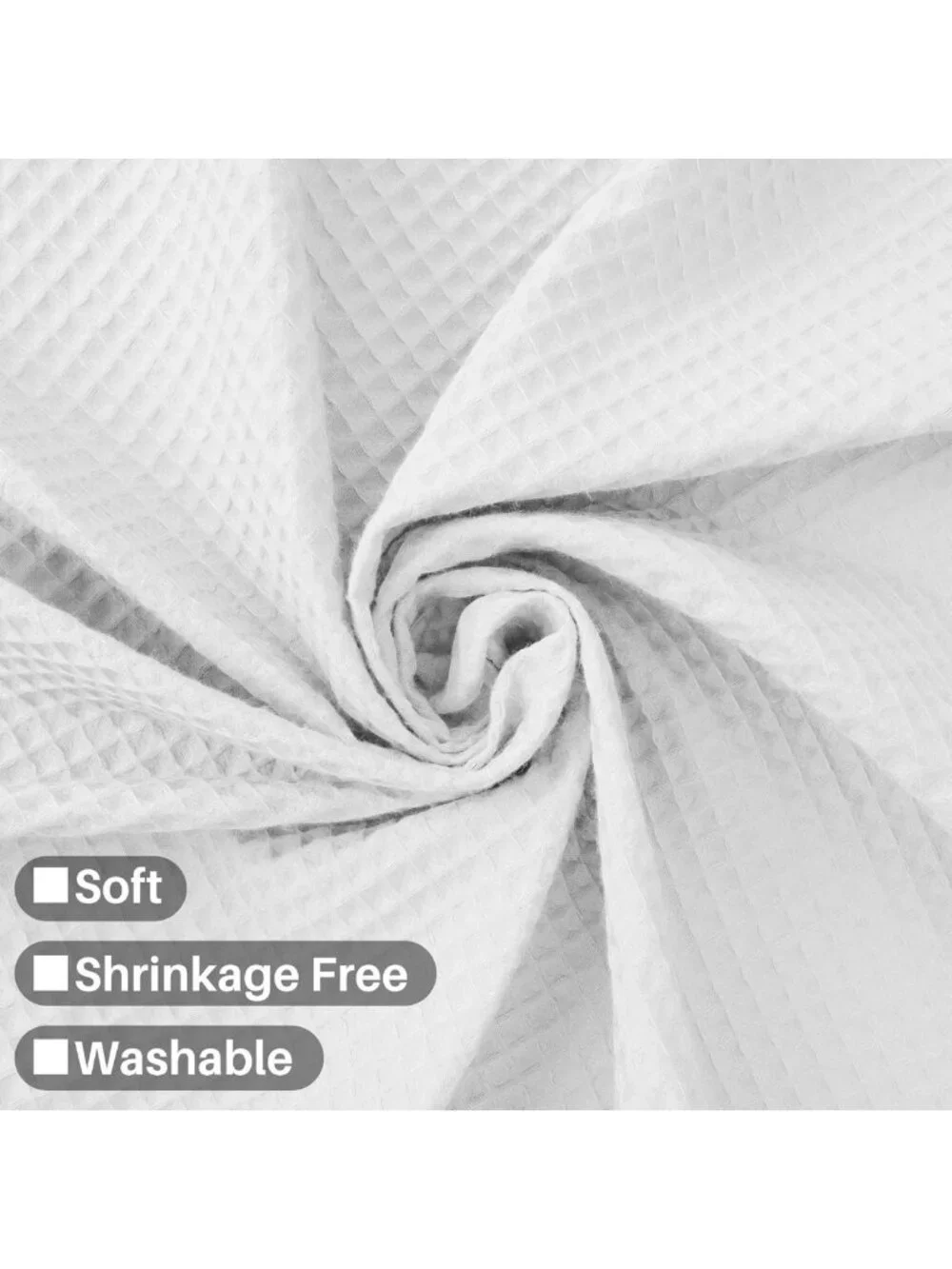Soft Cotton Blend Shower Curtain, Honeycomb Waffle Weave, Washable, 72x72 inch